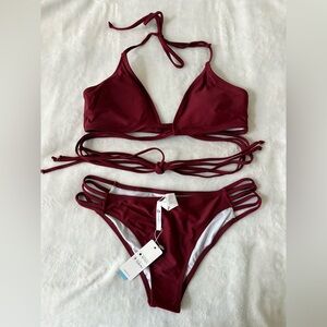 Cupshe Burgundy Multi-Strap Triangle Bikini